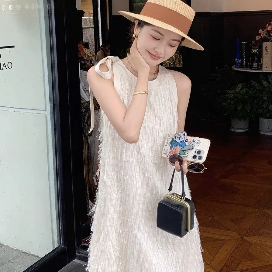 Spring and Summer New Dress Chiffon Skirt A-line Loose Temperament Women's Dress Tassel Bow Collar Dress