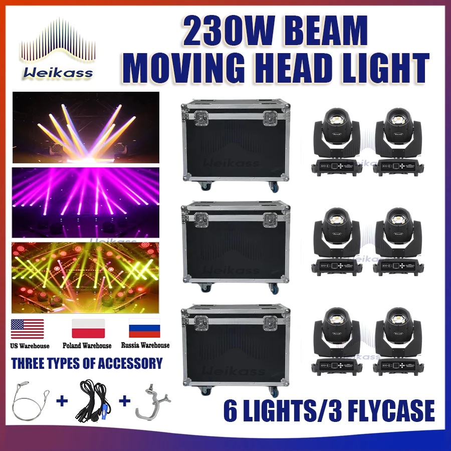 

0 Tax 6Pcs New Upgrade Super 230W 7R Beam Moving Head Lighting With Flight Case For DJ Disco Wedding Night Club Stage Light