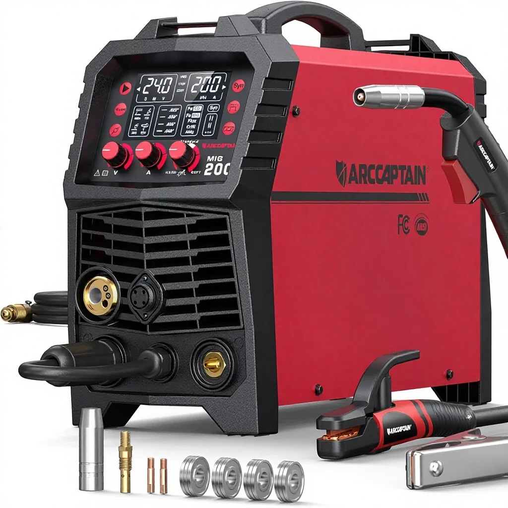 ARCCAPTAIN MIG200 200Amp 6-in-1 Multi-Process MIG/less Flux Core/Stick/Lift TIG 110V/220V Aluminum MIG Welding Machine