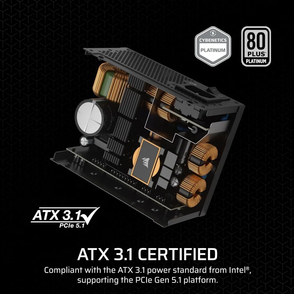 SF1000 (2024) Fonte de alimentação ATX Platinum 80 Plus totalmente modular de baixo ruído – PCIe 5.0 Ready – Suporte SFX-to-ATX incluído