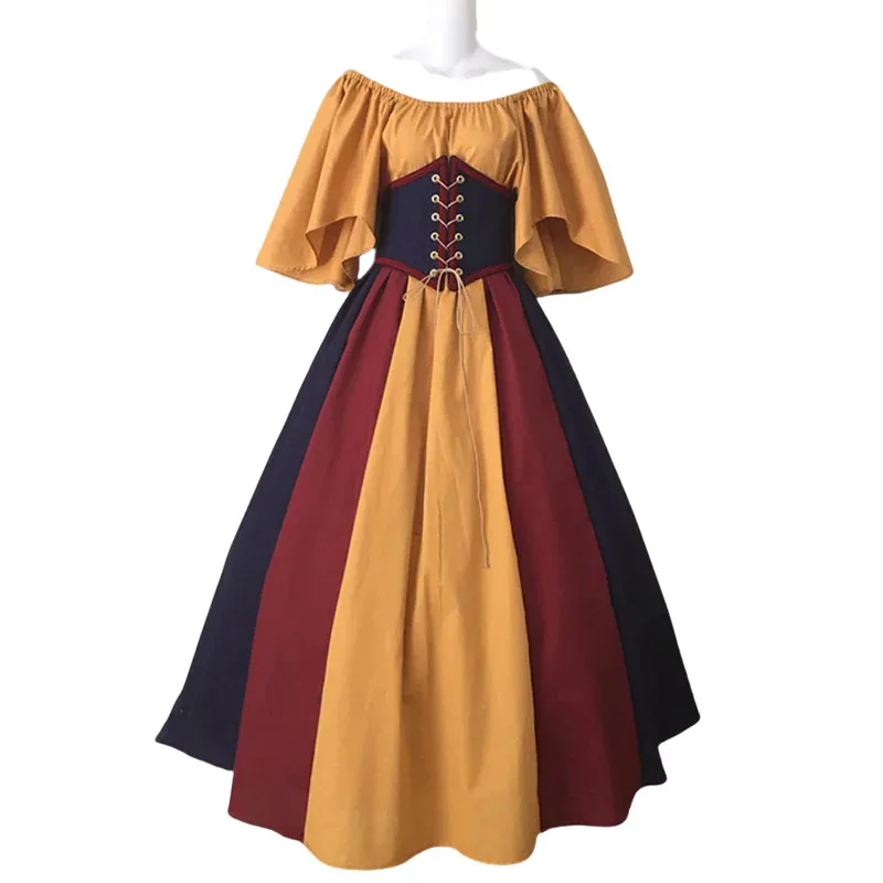 

CyPalace Medieval Cosplay Costume Vintage Victoria Middle Ages Corset Gothic Dress Retro Self-fitting Skirt Fly Sleeve Skirt Sui