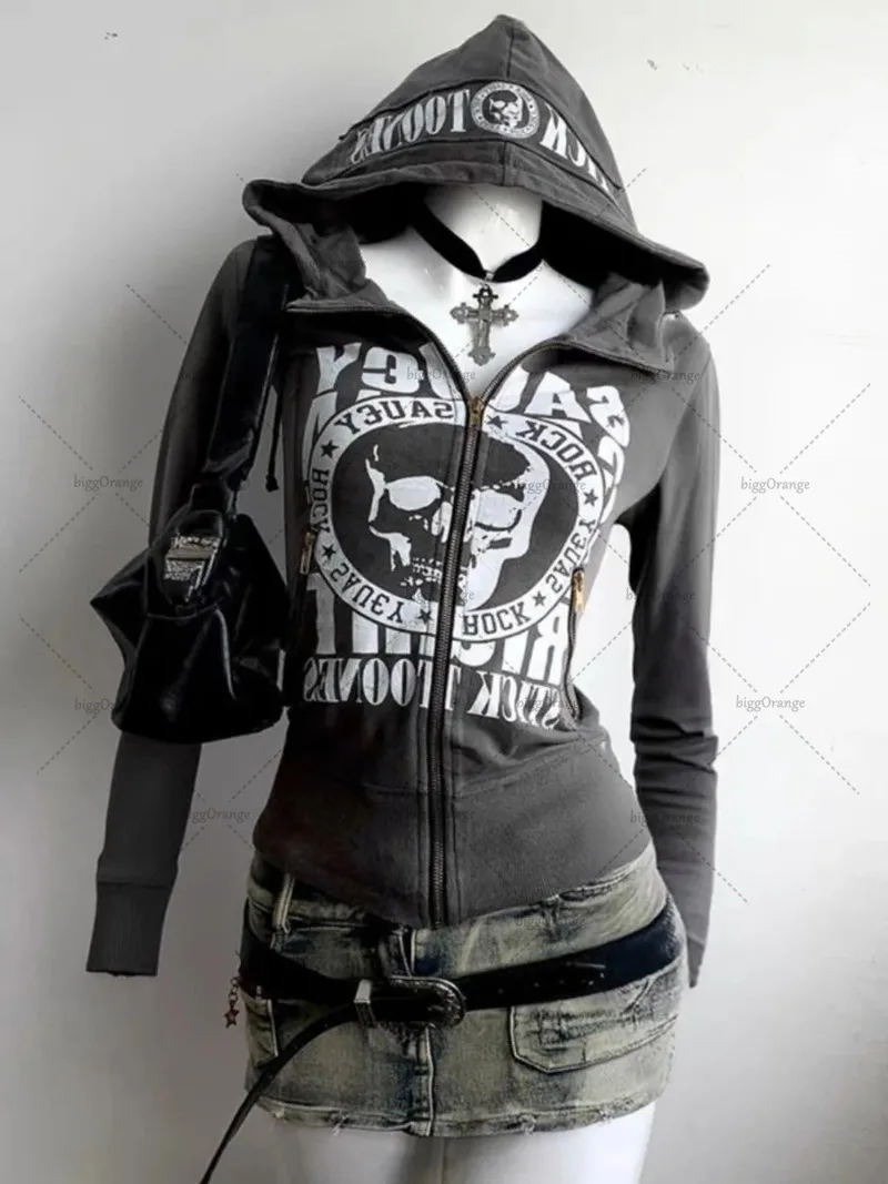 European and American Sexy Clothing Fashion Letter Print Zipper Hoodie Women Street Trend Casual Versatile Oversized Sweatshirt