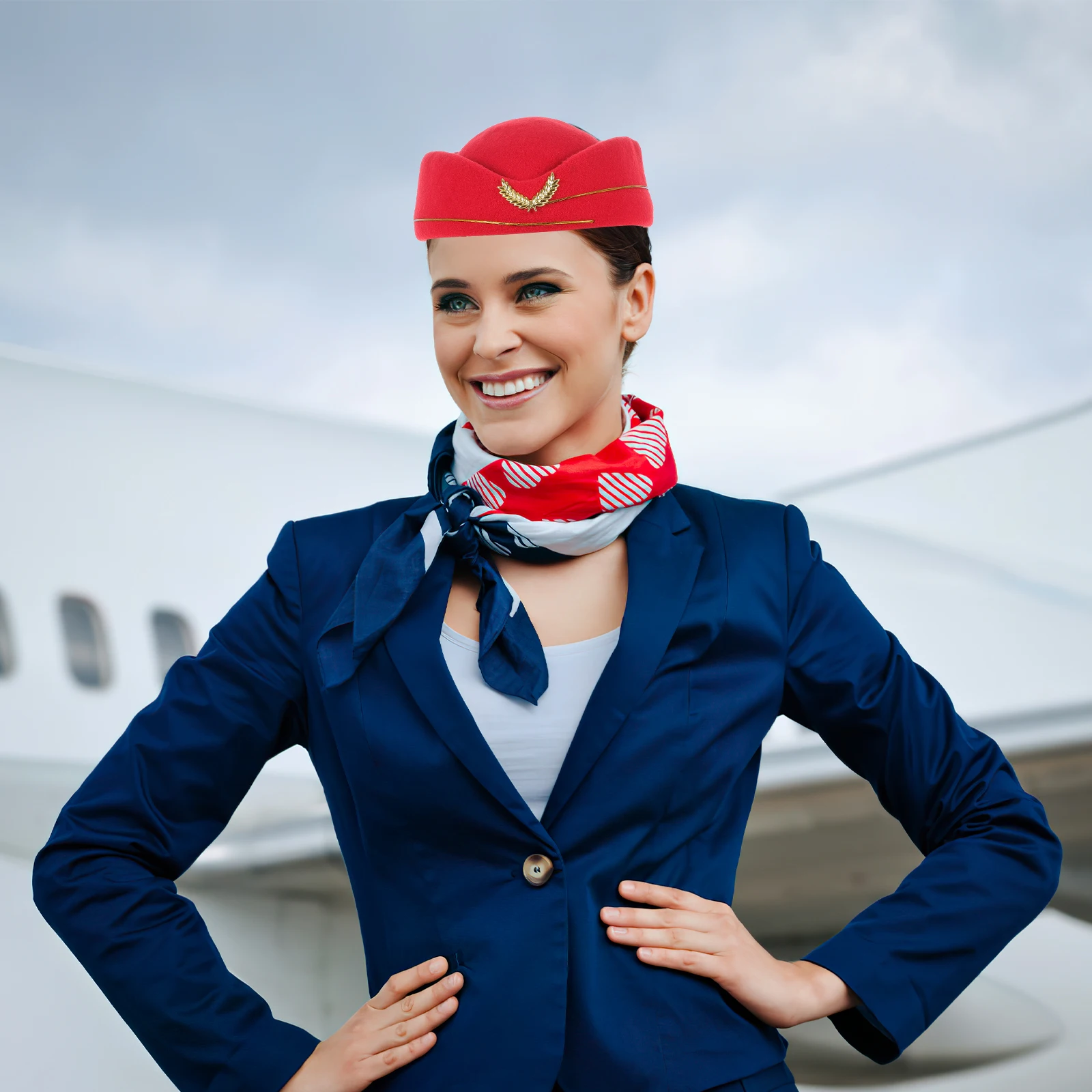 

Women Air Stewardess Woolen Hat Flight Attendant Costume Cosplay Red Elegant Easy Wash Stage Performance Beret Cap