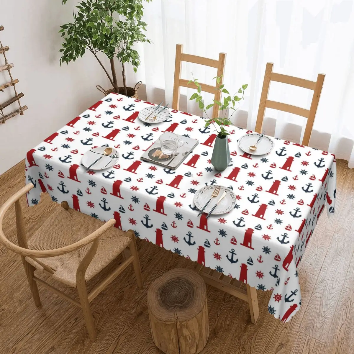 Custom Rectangular Waterproof Oil-Proof Nautical Pattern Tablecloth Table Cover 45