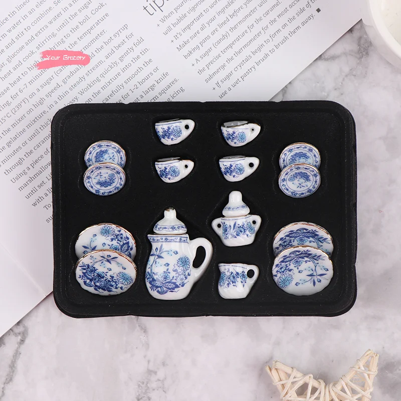 

15 шт. фарфоровый керамический набор чайных чашек для 1/12 кукольного домика, миниатюрная посуда, коллекционные кухонные аксессуары для столовой