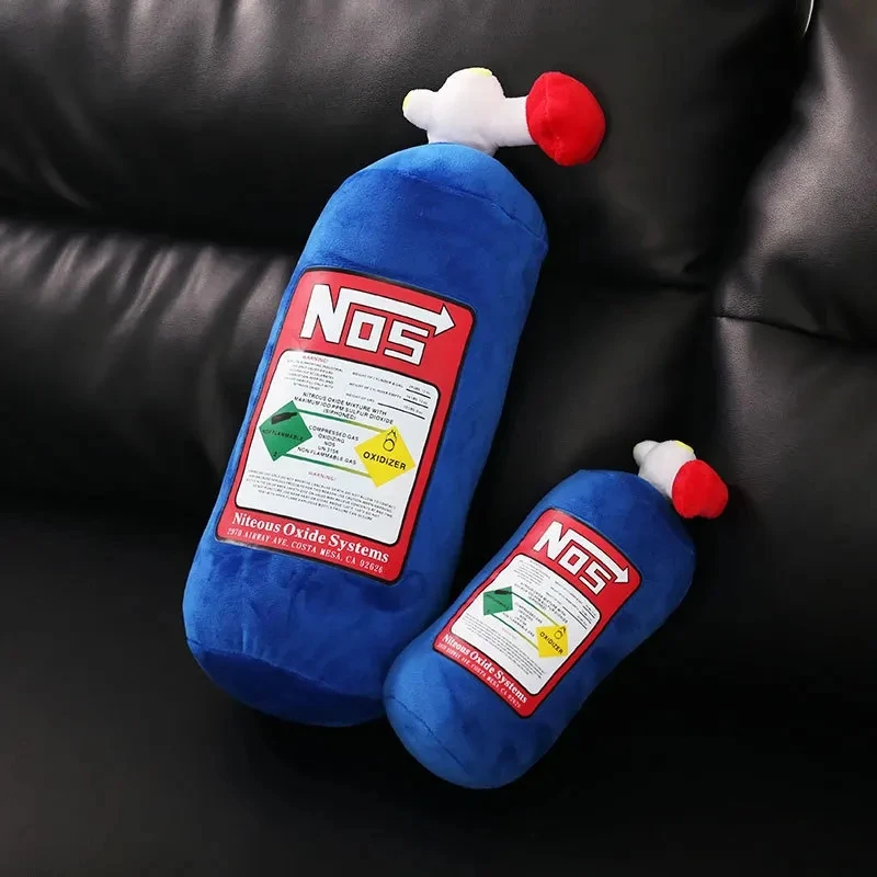 Creative NOS Nitrous Oxide Bottle New Plush Toys Pillow Stuffed Soft Turbo JDM Cushion Boy Gifts Car Decor Backrest Decoration