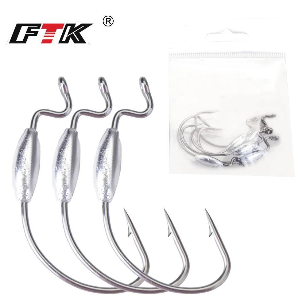 FTK 5PCS/PACK Fishing Hooks High Carbon Steel Jig Head Lure 2#-4/0# Soft Worm Wide Super Lock Fishhooks Softjerk Hooks