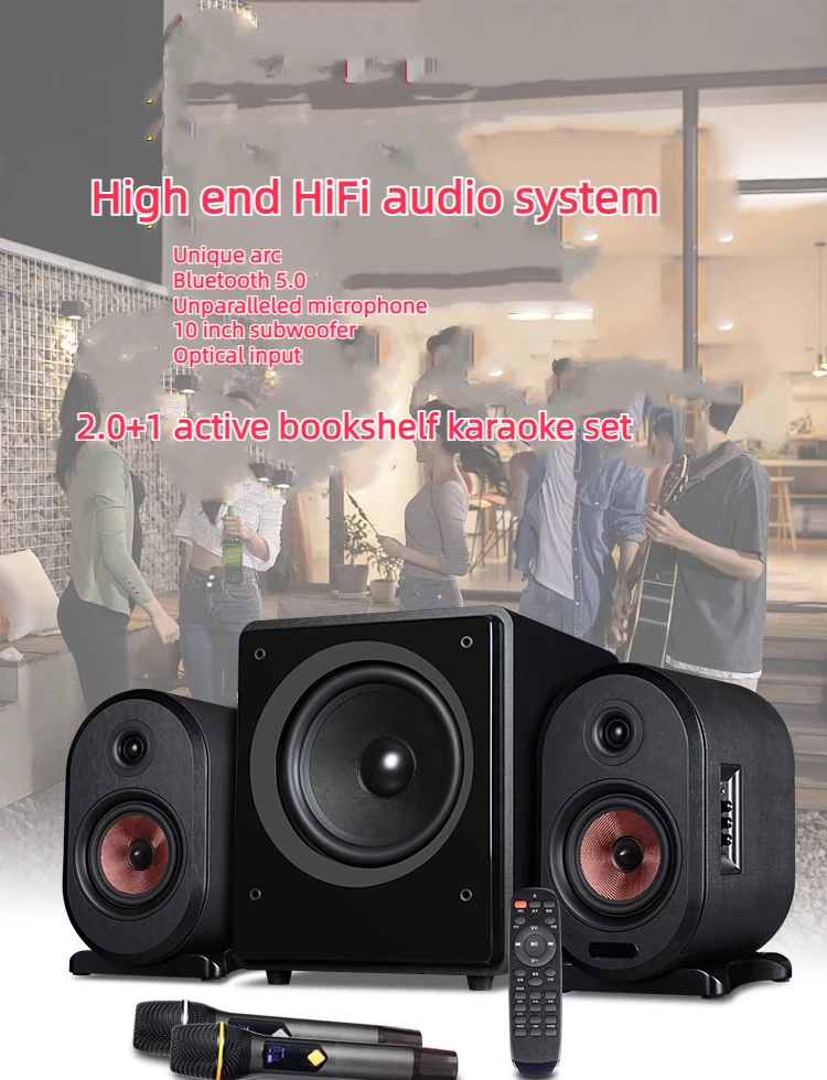 High Quality 2.1 Wooden Bookshelf Speakers Powerful Blue-tooth Active Bookshelf Sound System