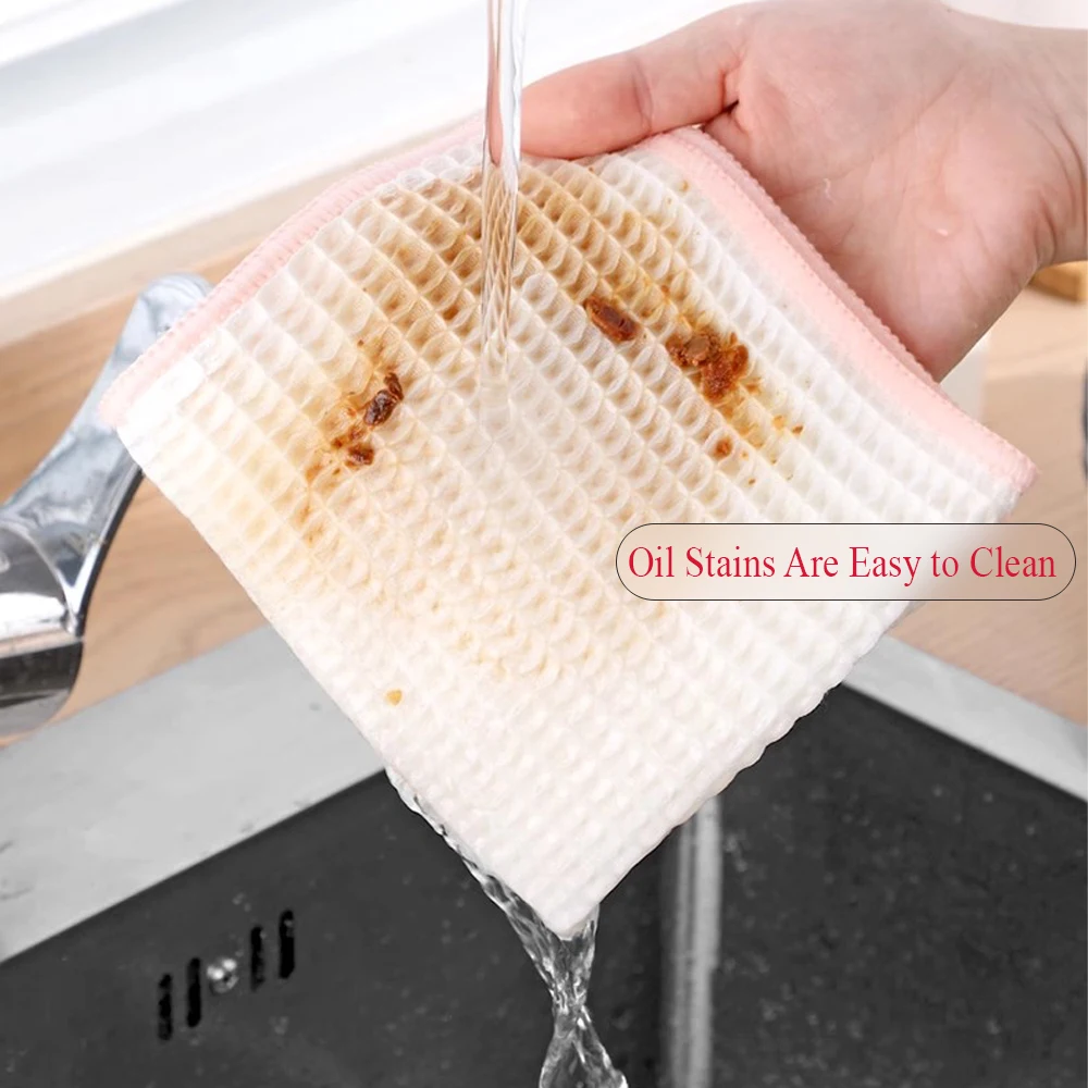 5Pcs Woodfiber Dishcloth for Kitchen Household Cleaning towels Thicker Cloth for Cleaning Non-stick Oil Dish Cloth