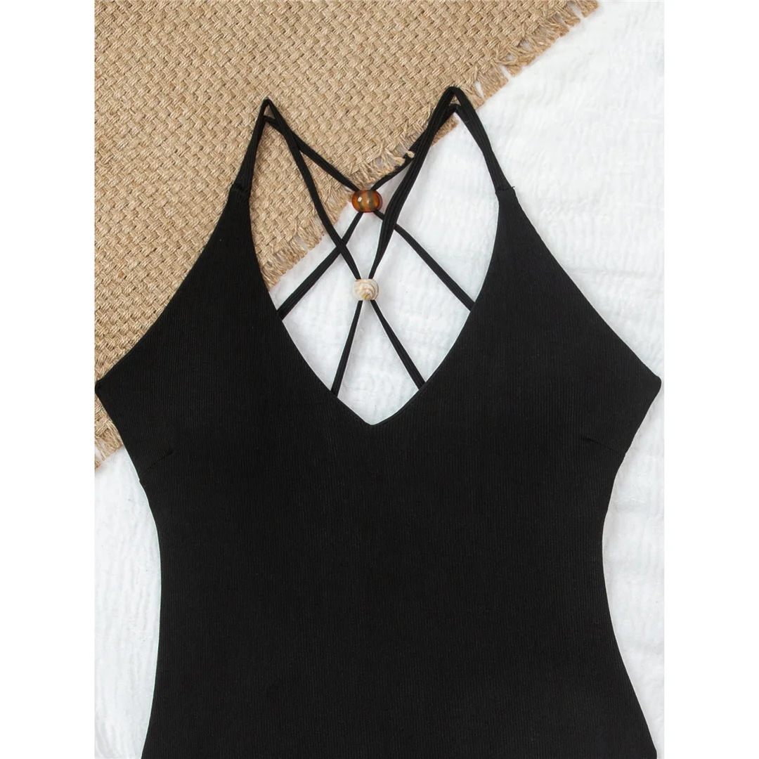 Sexy Cross-Back-Badeanzug mit V-Ausschnitt, einteilig, Damen-Bademode, hoch geschnittene Beine, Monokini, rückenfreier Badeanzug, Badebekleidung, V7756 – Detail 6