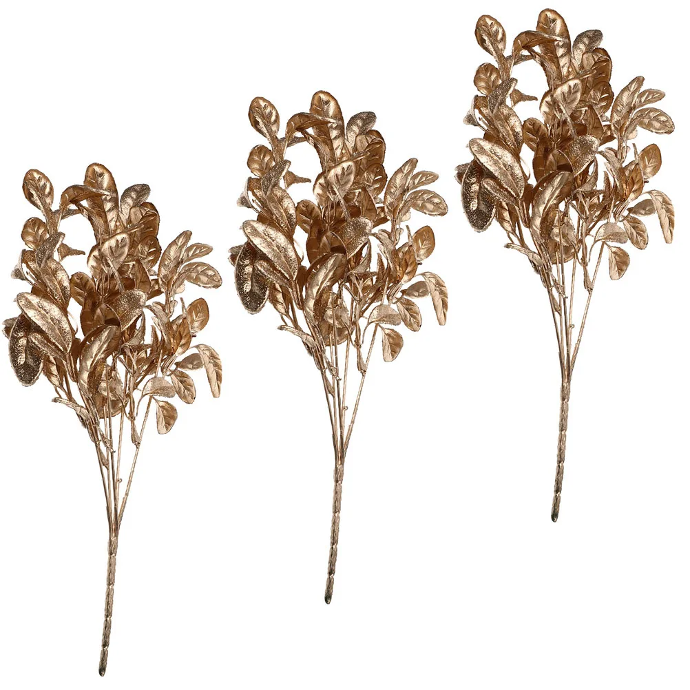 

3Pcs Xmas Artificial Leaves Simulation Bright Color Faux Leaves Decor for Christmas Tree Wreath DIY Flower Arrangement Party