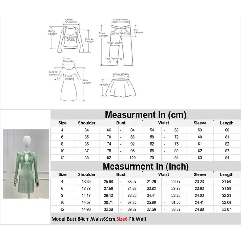 Latest 2023 High Quality Spring Summer Luxury Light Green Cut Out Waist Long Sleeve  Lace-up Woman Sexy Mini Dress