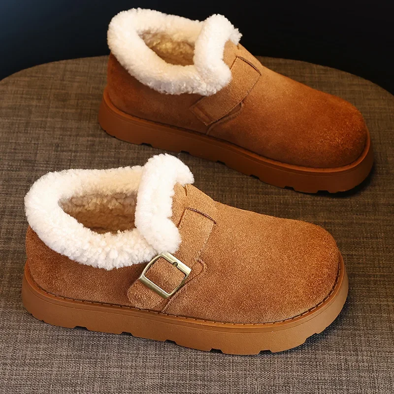 Women's wear 2024 new autumn and winter platform Birkenstocks fluffy cotton slippers snow boots plush bag head shoes