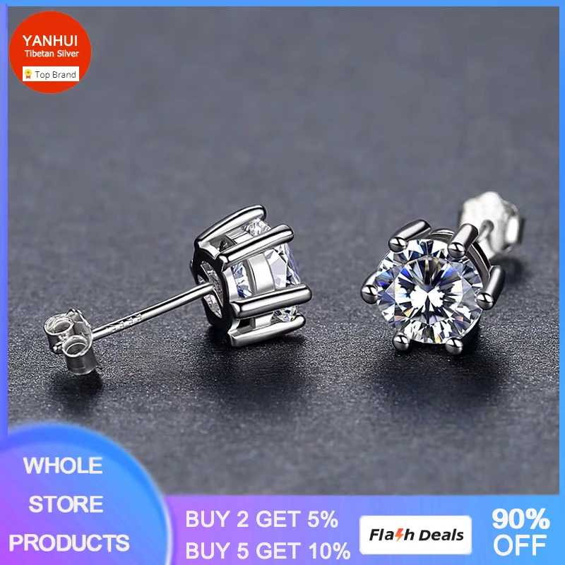 (If Fake, Refund 10 Times The Price) Original Certified Tibetan Silver 1ct Zirconia  Stud Earrings For Women