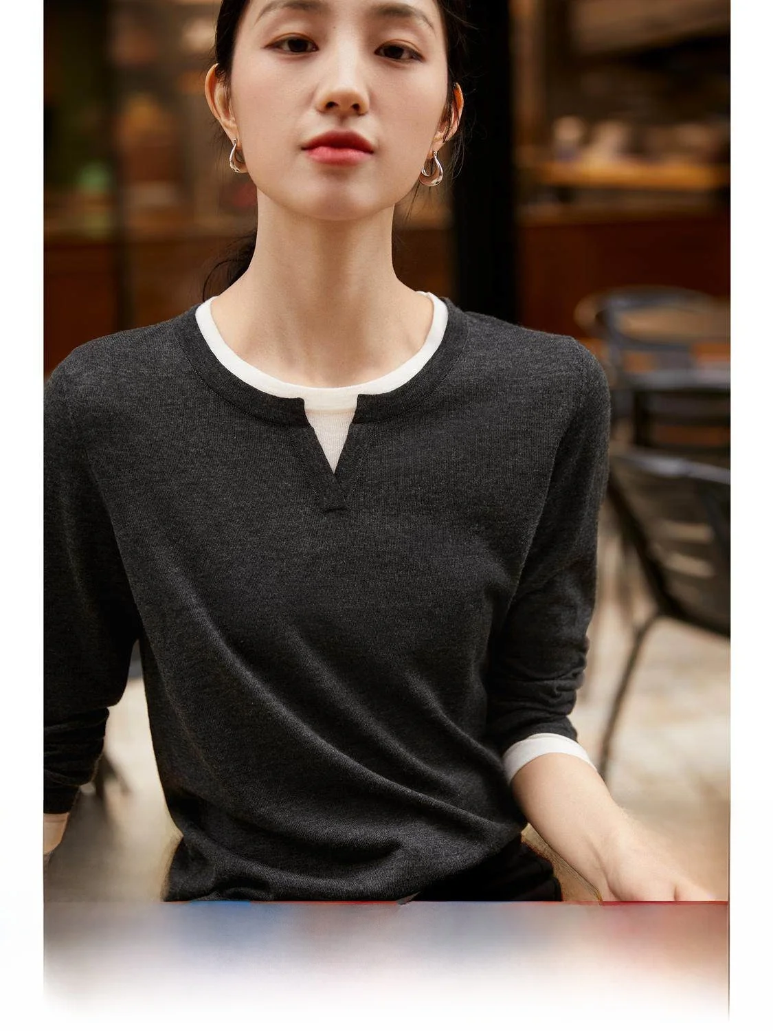 

Женская трикотажная кофта XiaoHanGe с длинным рукавом из смесовой шерсти, универсальная, для многослойного ношения, имитация двухслойности