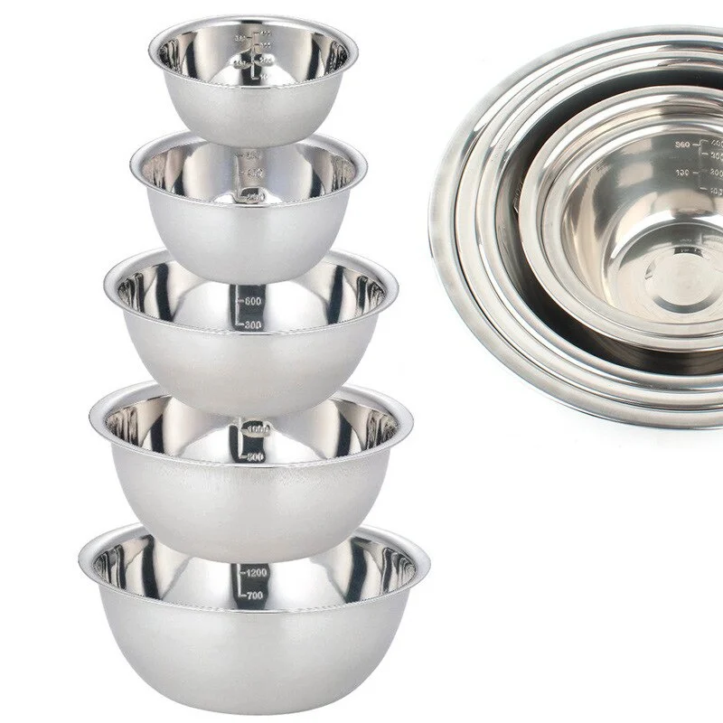 

5pcs Non-Slip Stainless Steel Mixing Bowls Set - Perfect For Kitchen Cooking And Baking - Nesting Design For Easy Storage