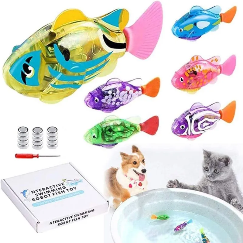 Cat/Dog Interactive Robot Fish Toys (6pcs), LED Lights Activate Swimming 。Plastic Fish Toys, Inspire Hunter Instincts in Pets