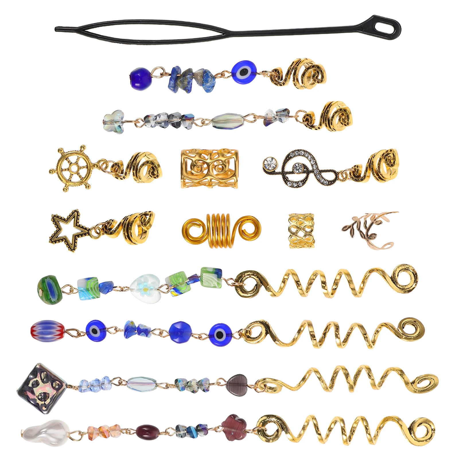 

50pcs Cat Eye Stone Hair Clips Braids Snake Shape Braid Rings Spiral Leaf Clips Women Accessories Durable Metal Boho Style