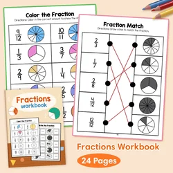 Libro de trabajo de aprendizaje de fracción, libro de ejercicios, aritmética, ayudas de enseñanza para grados 3-4, escuela primaria, matemáticas, entrenamiento cognitivo