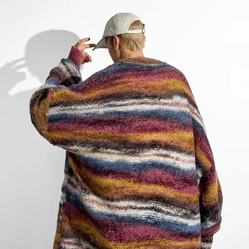 

Men's Casual adient Color Blo Knit Cardigan Sweater Autumn Winter V-Ne Long Sve Warm Faionable Student Wear