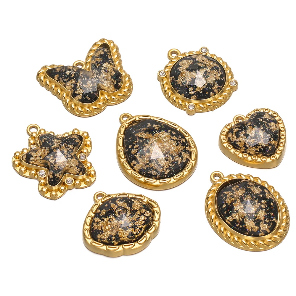 4 قطعة الفولاذ المقاوم للصدأ القلب ستار الكلاسيكية الذهب الأسود نظارات سحر DIY بها بنفسك مجوهرات قلادة المعلقات سوار أقراط صنع