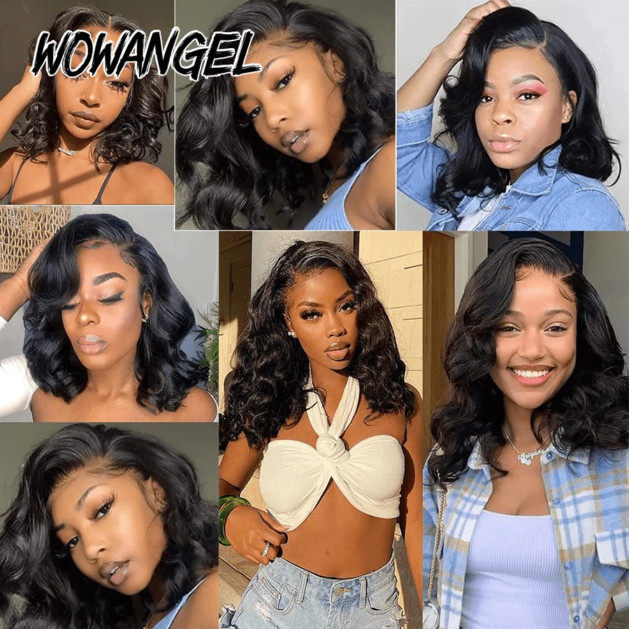 WOWANGEL Body Wave Kurze Bob-Perücken 13x6 HD Lace Frontal Perücken Vorgezupfte Hautähnliche HD Lace Full Frontal Echthaar-Perücken für Frauen – Detail 4