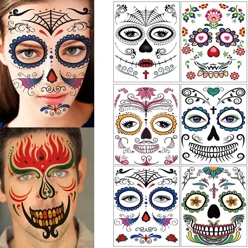 1/10pcs  Face Tattoo Stickers Funnytemporary Halloween Face Stickers Masquerade Party Temporary Waterproof  Tattoo Stickers