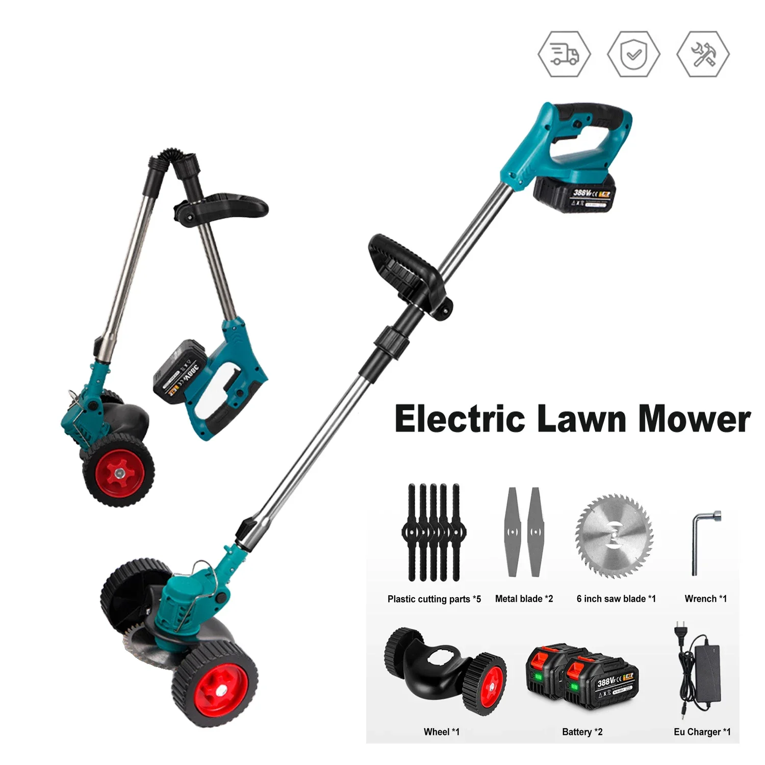 1500W 12000RPM Electric Lawn Mower Cordless Length Adjustable Folding Handheld Garden Power Tools For Makita 18V Battery EU Plug