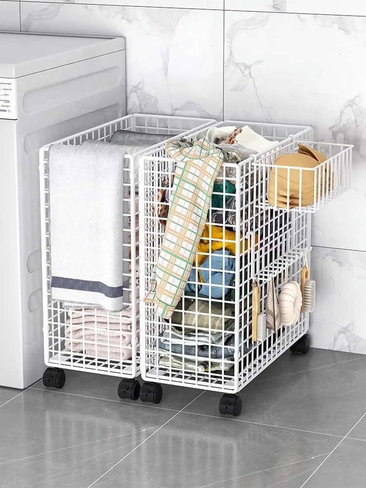 

Home Use Laundry Basket Dir Clothes Hamper Floor Standing Batoom Clothes Storage Wier Basket Iron Material Foldable Net...