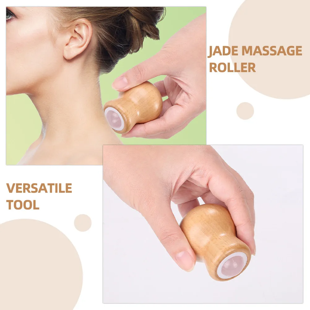 Jade Massage Facial Tool Wood Handle Face Neck Relief Muscle Soothing Roller Home Use Full Body Skin Care Massager
