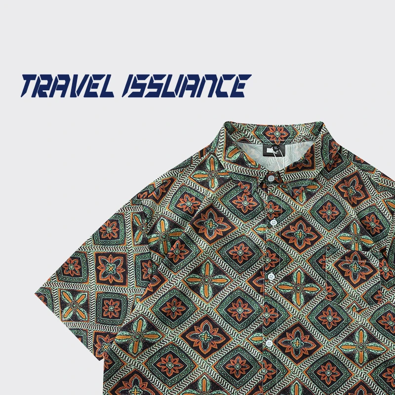 芸術的なルーズカラー半袖シャツエスニックスタイル夏のファッショントレンディブランド旅行発行花柄カジュアルシャツ