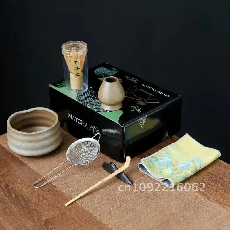 

Traditional Handmade Home Easy Clean Matcha Tea Set Tool Bowl Kit Gift Accessories Whisk 7pcs Scoop Ceremony Stand Japanese