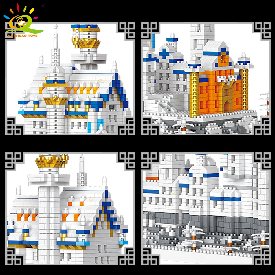 HUIQIBAO 3000pcs Swan Stone Castle Architecture Model Micro Building Blocks City Street View Mini Diamond Bricks Children Toys