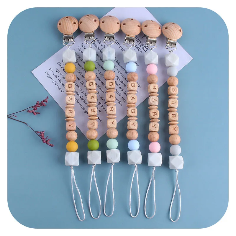 Personalized Name Baby Pacifier Clips Holder Baby Silicone Beads Tiny Rod Dummy Nipple Holder Clip Teething Toys Newborn Gift