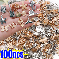 100pcs Tibetan Silver Mixed Pendant Animals Charms Beads for Jewelry Making Bracelet Earrings Necklace DIY Craft Art Charms