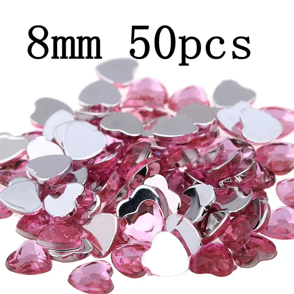 Ambachtelijke Kunst Diy Gems 8Mm 50Pcs Hart Vorm Gems Shiny Platte Facetten Normale Kleuren Acryl Rhinestone Strass Nail stickers