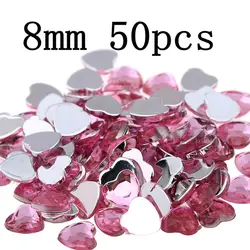 Craft Art DIY Gems 8mm 50pcs Heart Shape Gems Shiny Flat Facets Normal colors Acrylic Rhinestone Strass Nail Stickers