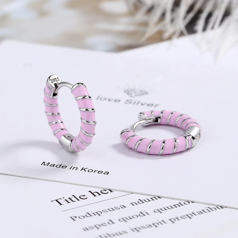 KOFSAC Occident Fashion Black White Pink Hoop Earrings For Women New 925 Sterling Silver Jewelry Cute Girl Earring Gifts