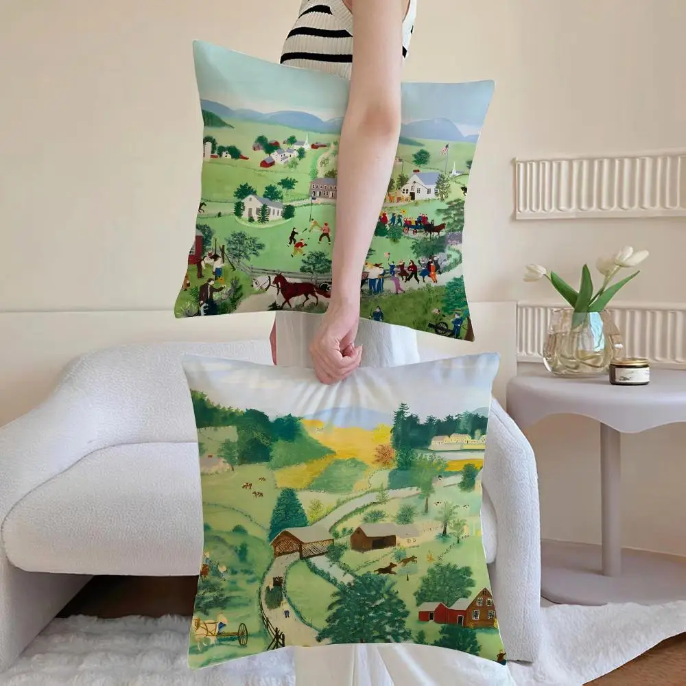 Elegant Cozy Folk Nostalgic M-Moses Art Cushion Cover Washable Linen Pillowcase Soft  for Daily Sofa Bed Home Room Decor
