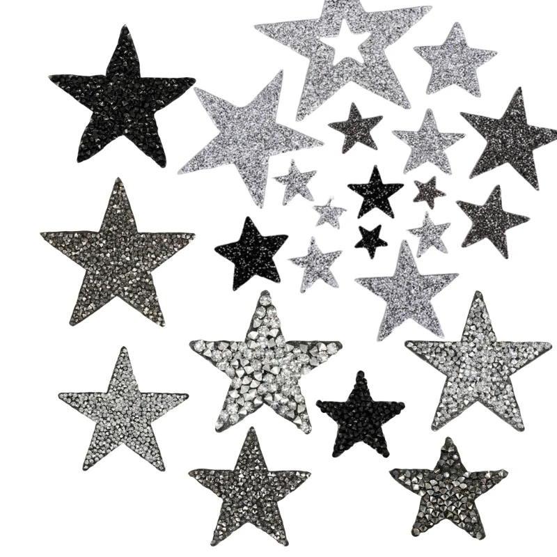 24Pcs Rhinestones Star Appliques Iron on Star Patches for Clothes Dress Pants Jeans Hat Bag Clothing Embellishments