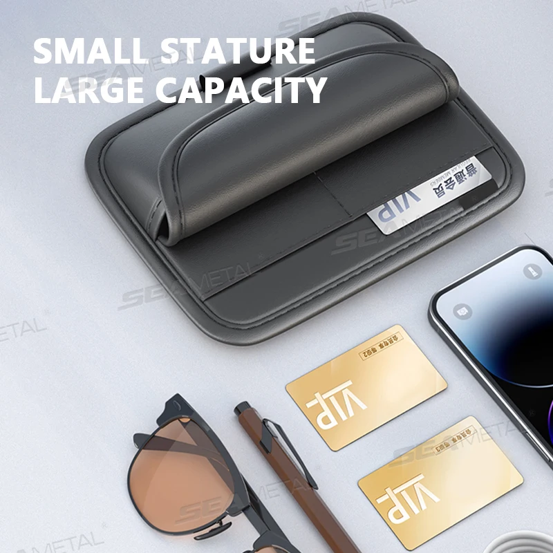 SEAMETAL Car Sunshade Glasses Bag Pu Leather Auto Sun Visor Card Organizer Wear-resistant Sunglasses Storage Bag Accessories