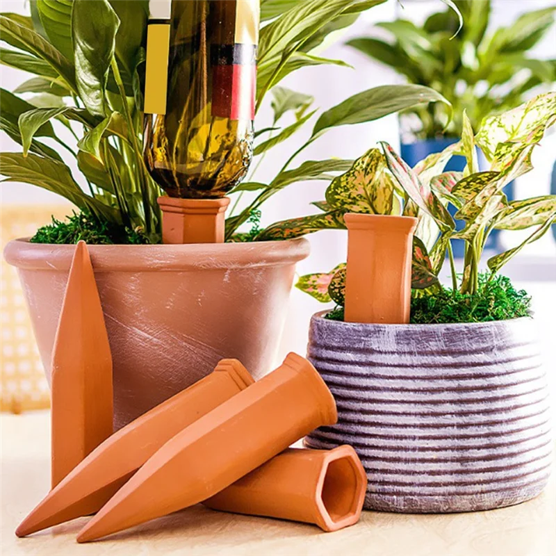 6Pcs Ceramic Plant Waterer of Terracotta Self Watering Spikes Plant Watering Devices for Vacation for Indoor&Outdoor