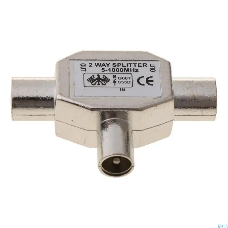 R91A 2 forma para T Splitter1x Male a 2 Metal Coaxial Coaxial Airial Adaptador