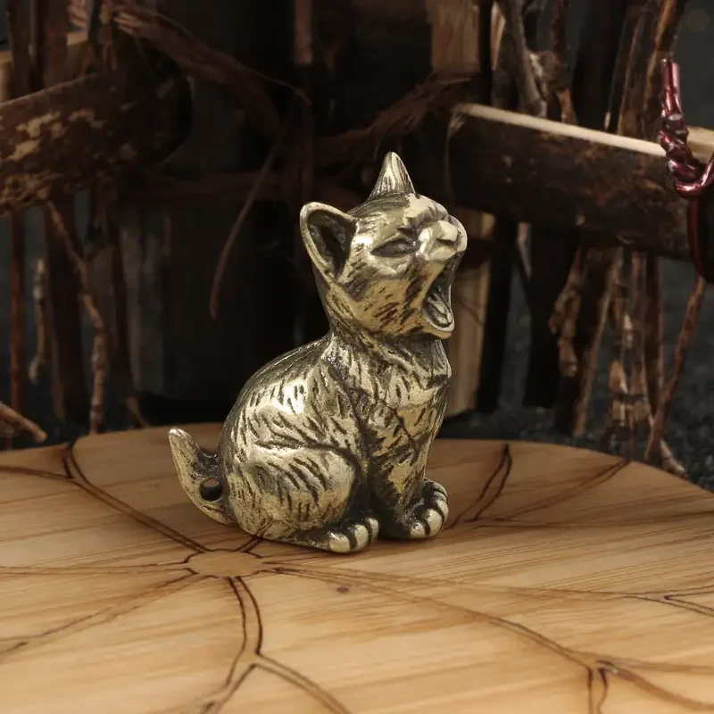 Charming Brass Cat Figurine - Solid Copper Keychain Charm Perfect for Home Decor Gifts Collectible Display Cat Christmas Decor
