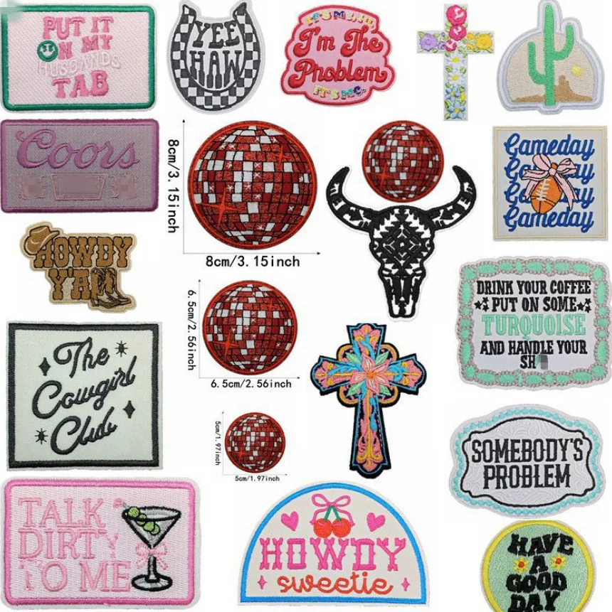 

10 Pcs Words Badges Balls Embroidered Patches Iron On Clothing Hat Bag Shoe Repair Material Phone Gift Box Decor DIY Accessory