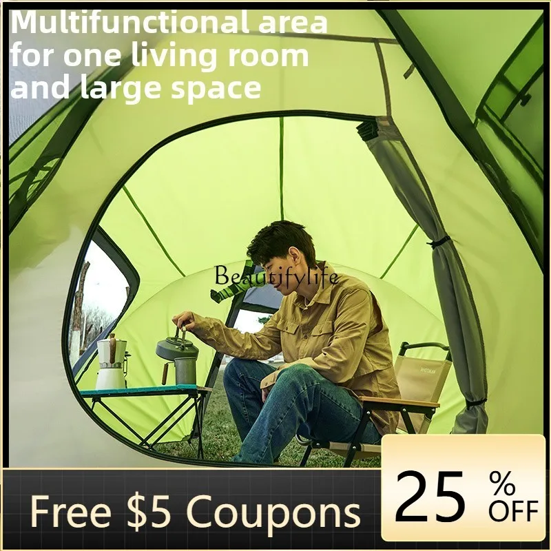 O3-13 tent outdoor one bedroom and one living room tunnel tent double layer rainproof sunshade sunscreen portable