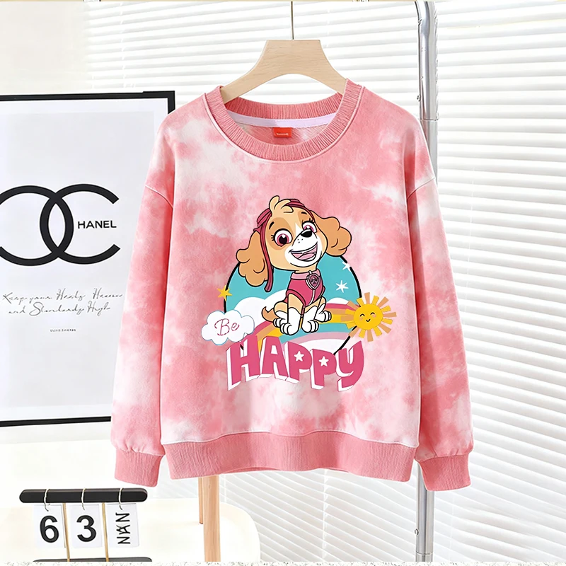 Bluza Paw Patrol z efektem tie-dye dla dziewczynki i chłopca, długa koszulka, sweter, urocza odzież na jesień i zimę, codzienna bluza z okrągłym dekoltem, odzież sportowa.