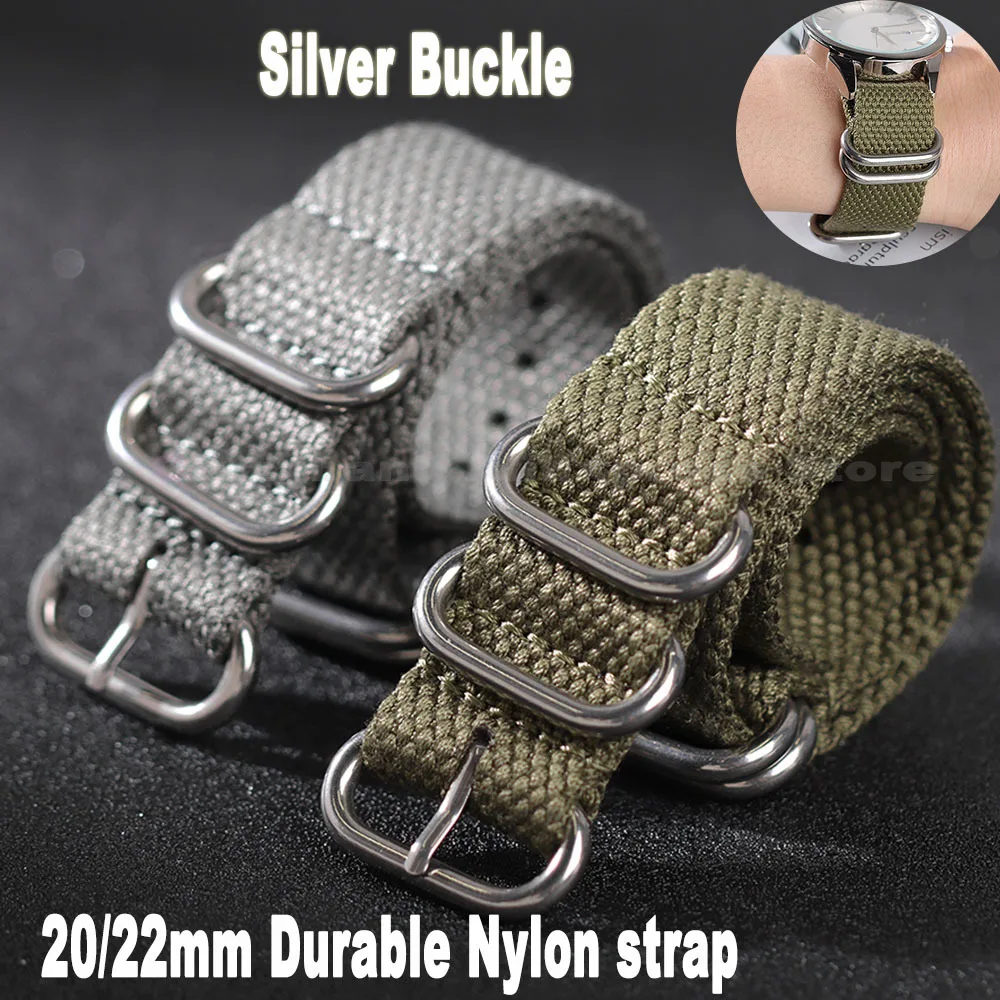 Bracelet en Nylon à boucle argentée 20/22mm pour bracelet de montre Omega Sport militaire pour bracelet de montre Huawei tissu en toile Durable pour bracelet Seiko