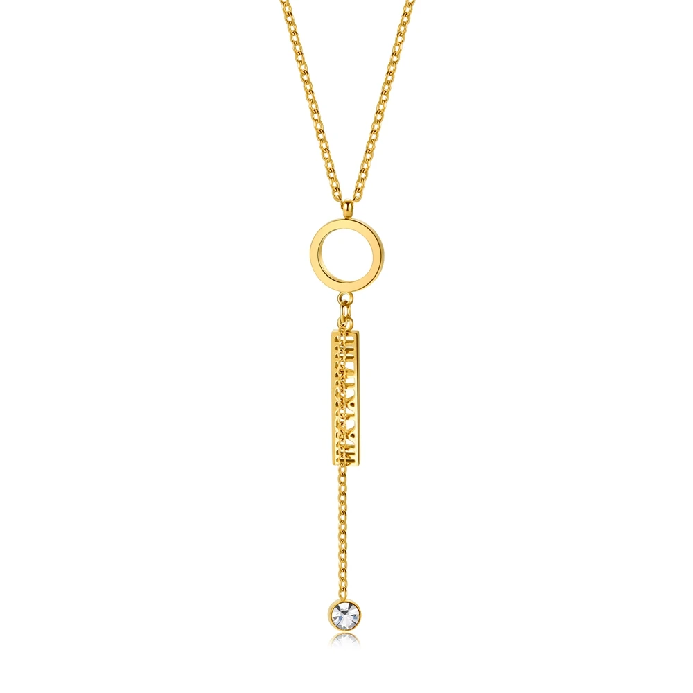 

WILD & FREE Trendy Stainless Steel Zircon Pendant Y Necklace For Women Gold Color Simple Retro High Quality Jewelry