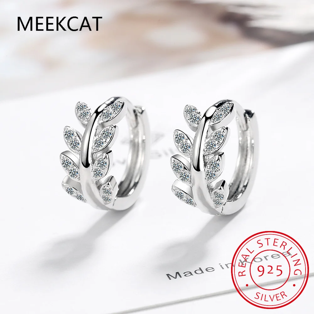 925 Sterling Silver Autumn Leaf Ear Buckles Shine Zircon Leaves Hoop Earrings for Women Girls Simple Fine Jewelry SCE1636